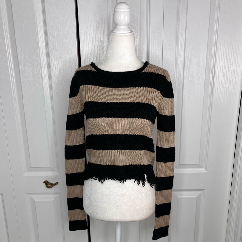 Lovers + Friends Black and Tan Striped Sweater